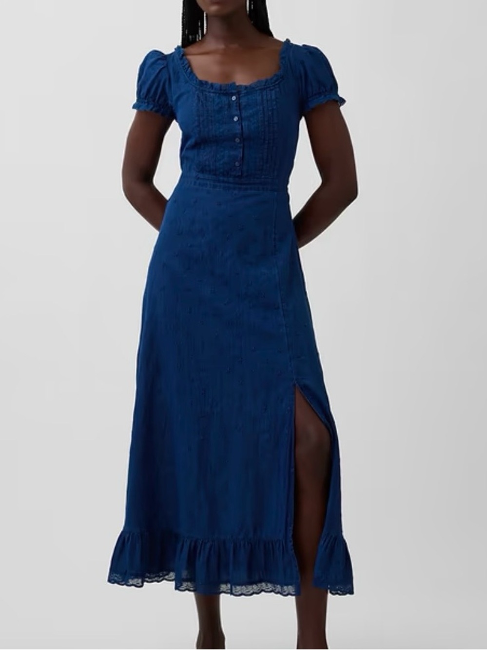 Gap Embroidered Puff-Sleeve Maxi Dress Indigo XL